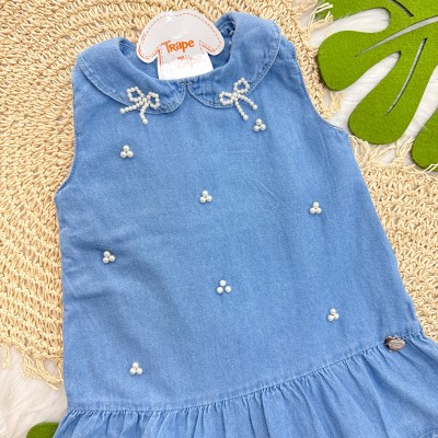 Vestido Jeans com Pérolas - Azul